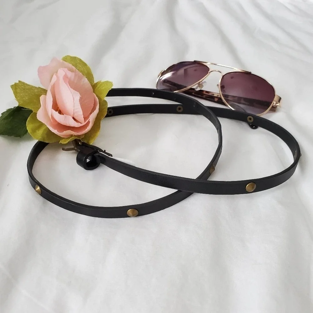 Faux Leather Belt Black Gold Stud Sz S/M